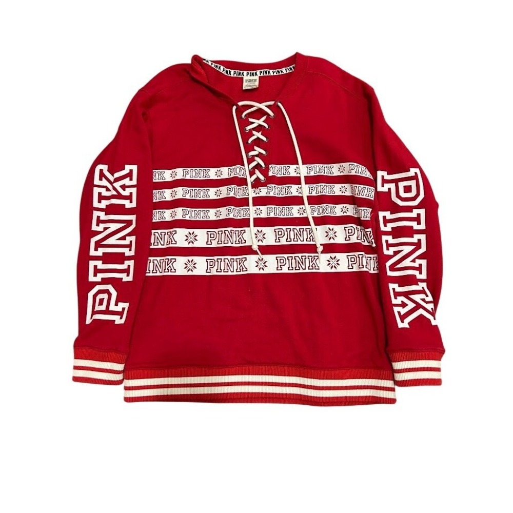 Victoria's Secret PINK Red Lace Up Sweatshirt‎ Hoodie  Athleisure Women's S